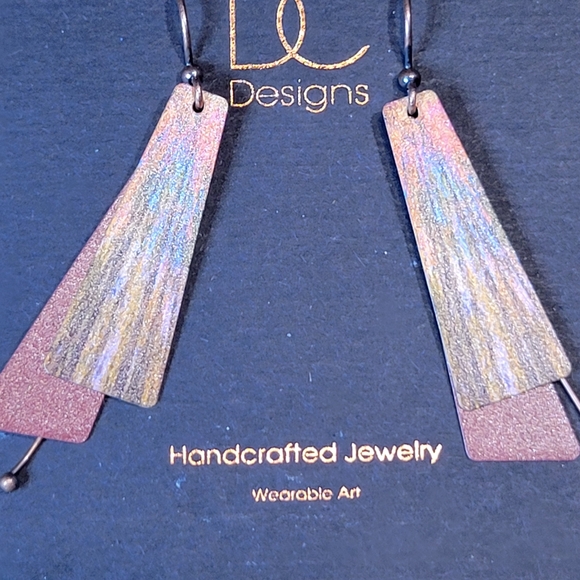 DC Designs NWT Handcrafted Copper Earrings Pierced Autumn Red Trees Nature Print - Picture 8 of 8